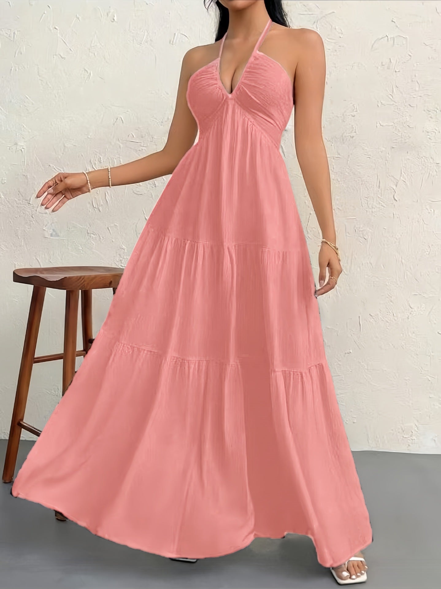 Bohemian Deep V-Neck Sleeveless Long Dress with Belt