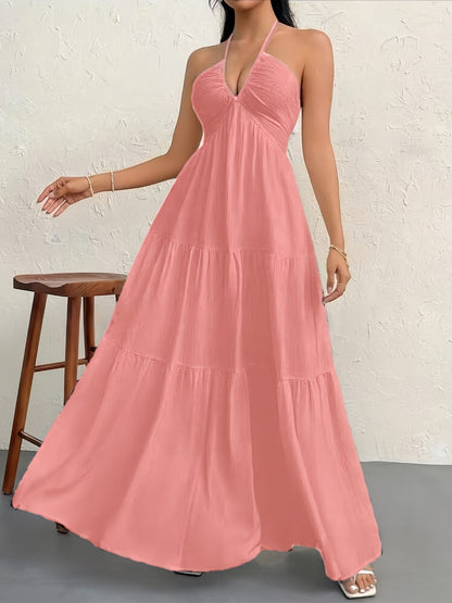 Bohemian Deep V-Neck Sleeveless Long Dress with Belt