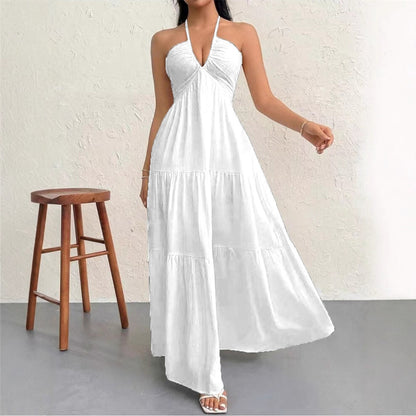 Bohemian Deep V-Neck Sleeveless Long Dress with Belt