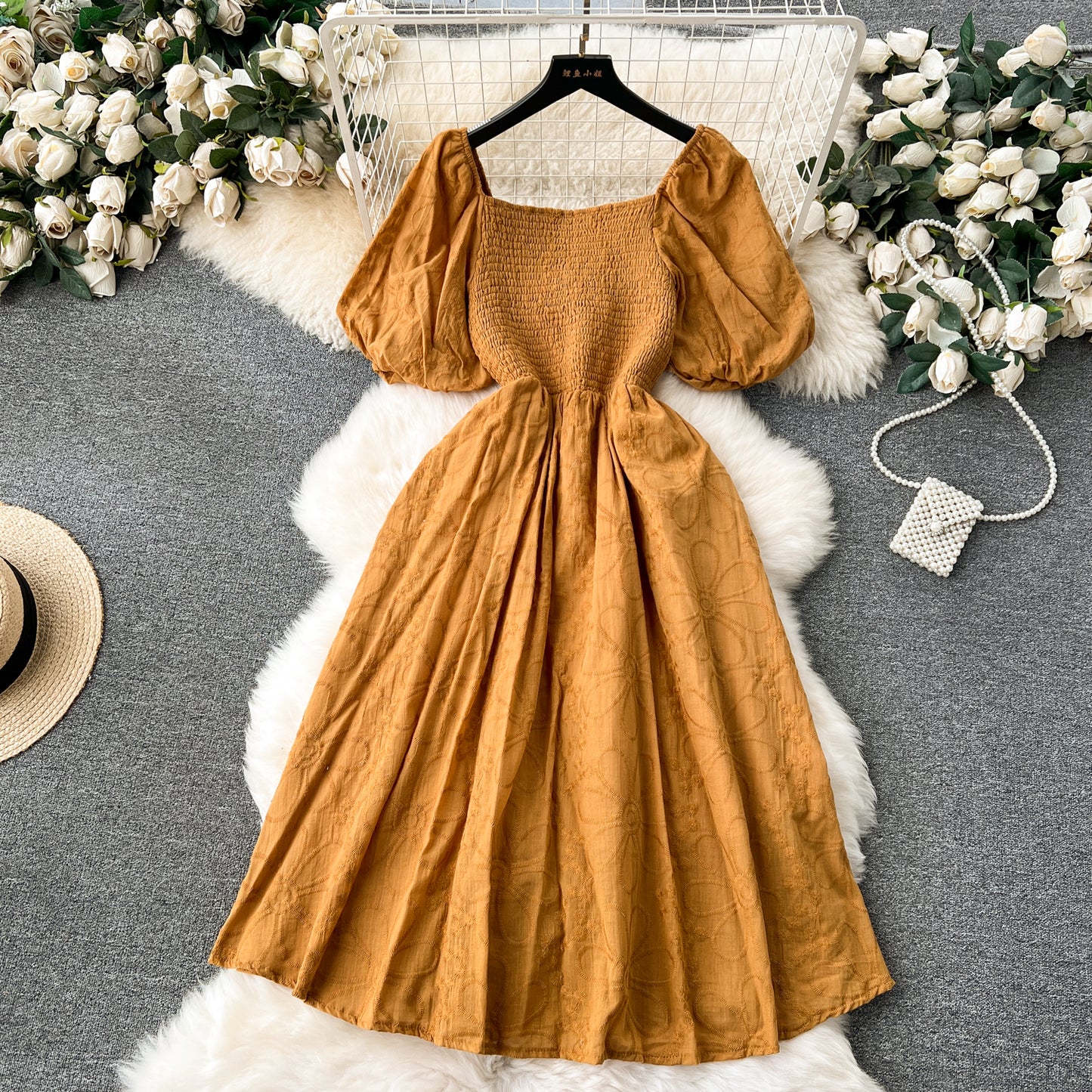 Bohemian Embroidered Lantern Sleeve Dress