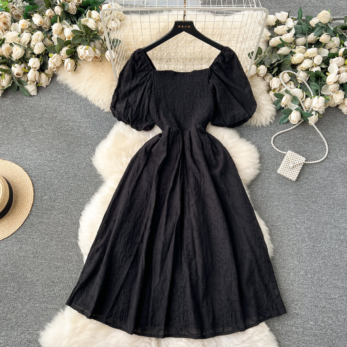 Bohemian Embroidered Lantern Sleeve Dress