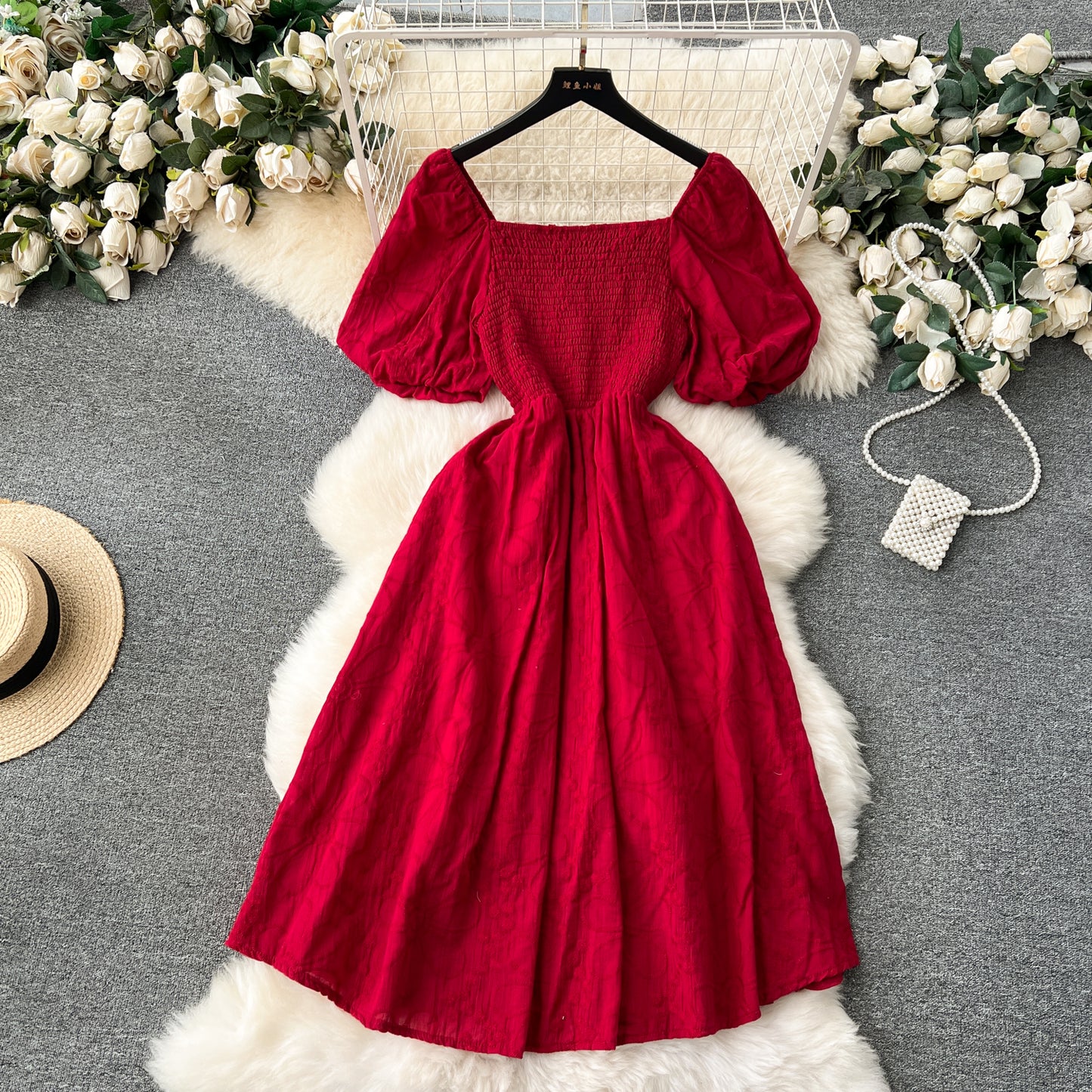 Bohemian Embroidered Lantern Sleeve Dress