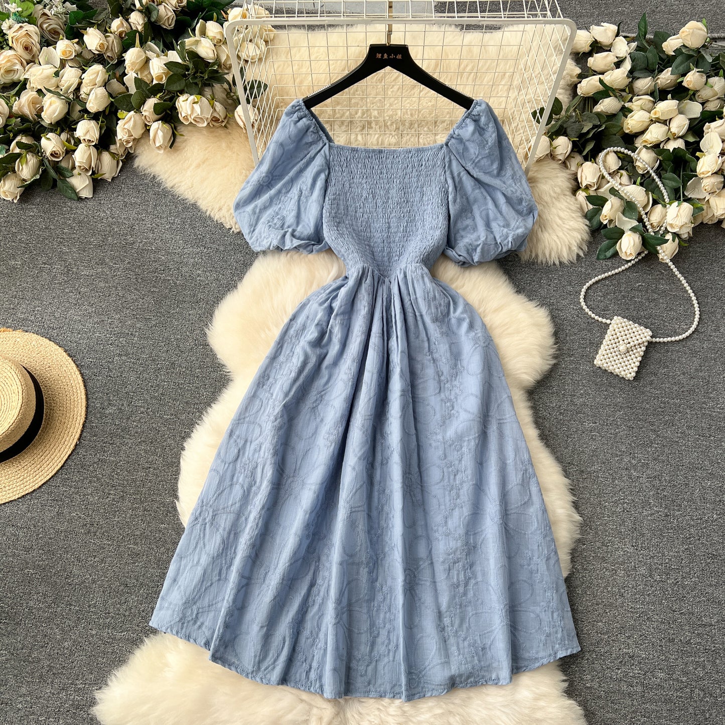 Bohemian Embroidered Lantern Sleeve Dress