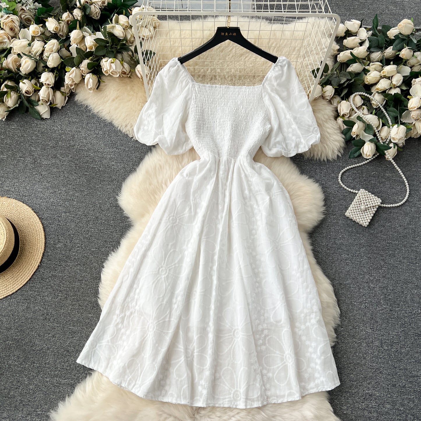 Bohemian Embroidered Lantern Sleeve Dress