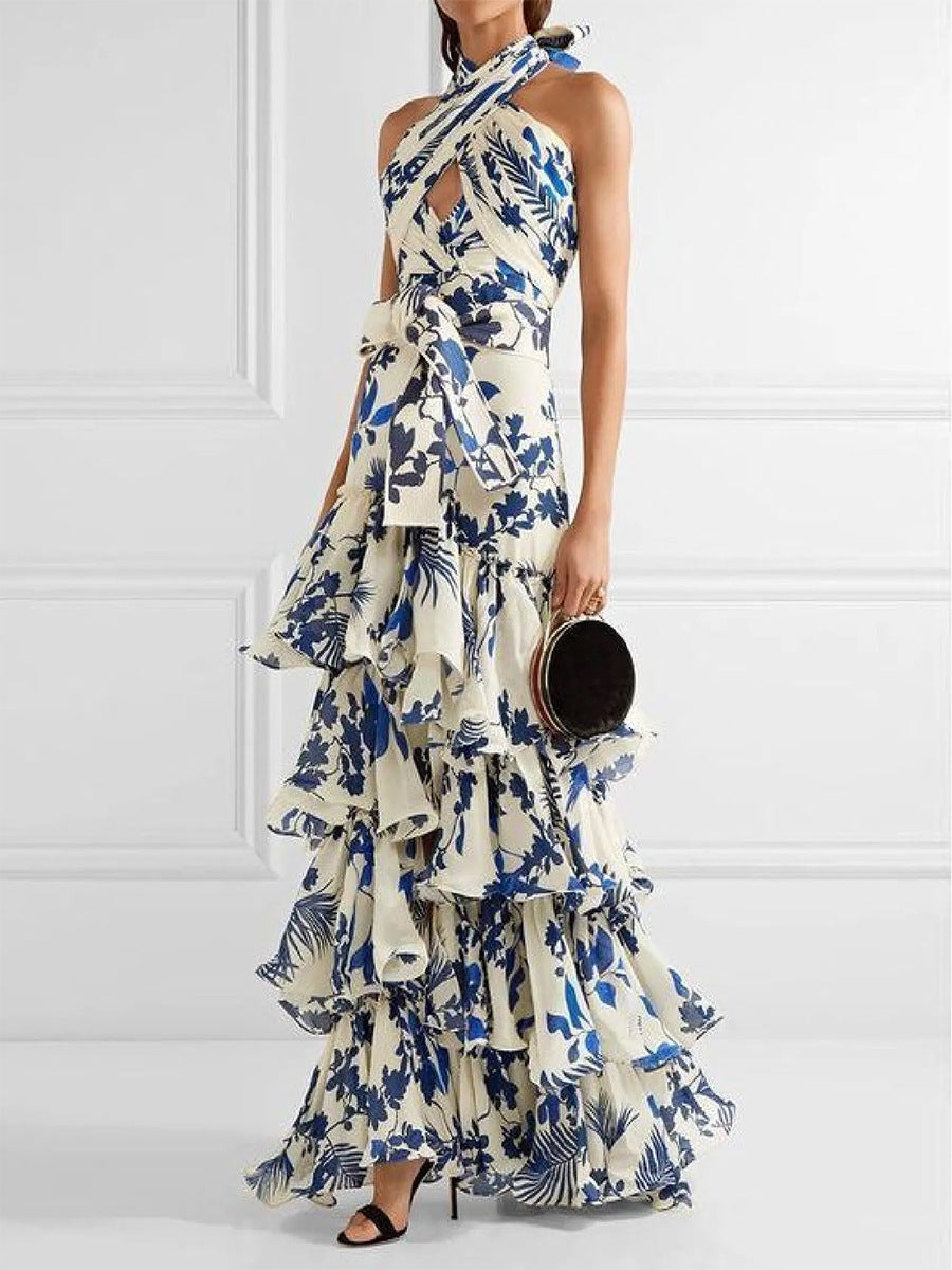 Bohemian Flared Dress with Lace-Up Detail