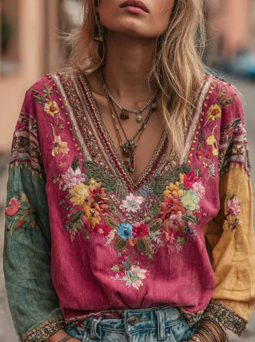 Bohemian Floral Embroidered Women's Blouse