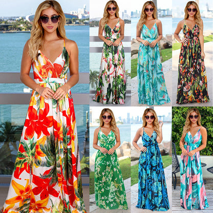 Bohemian Floral Print Sleeveless Long Dress
