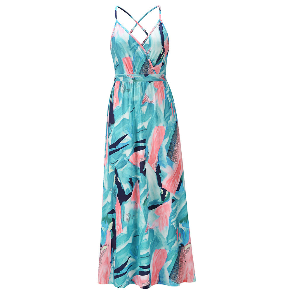 Bohemian Floral Print Sleeveless Long Dress