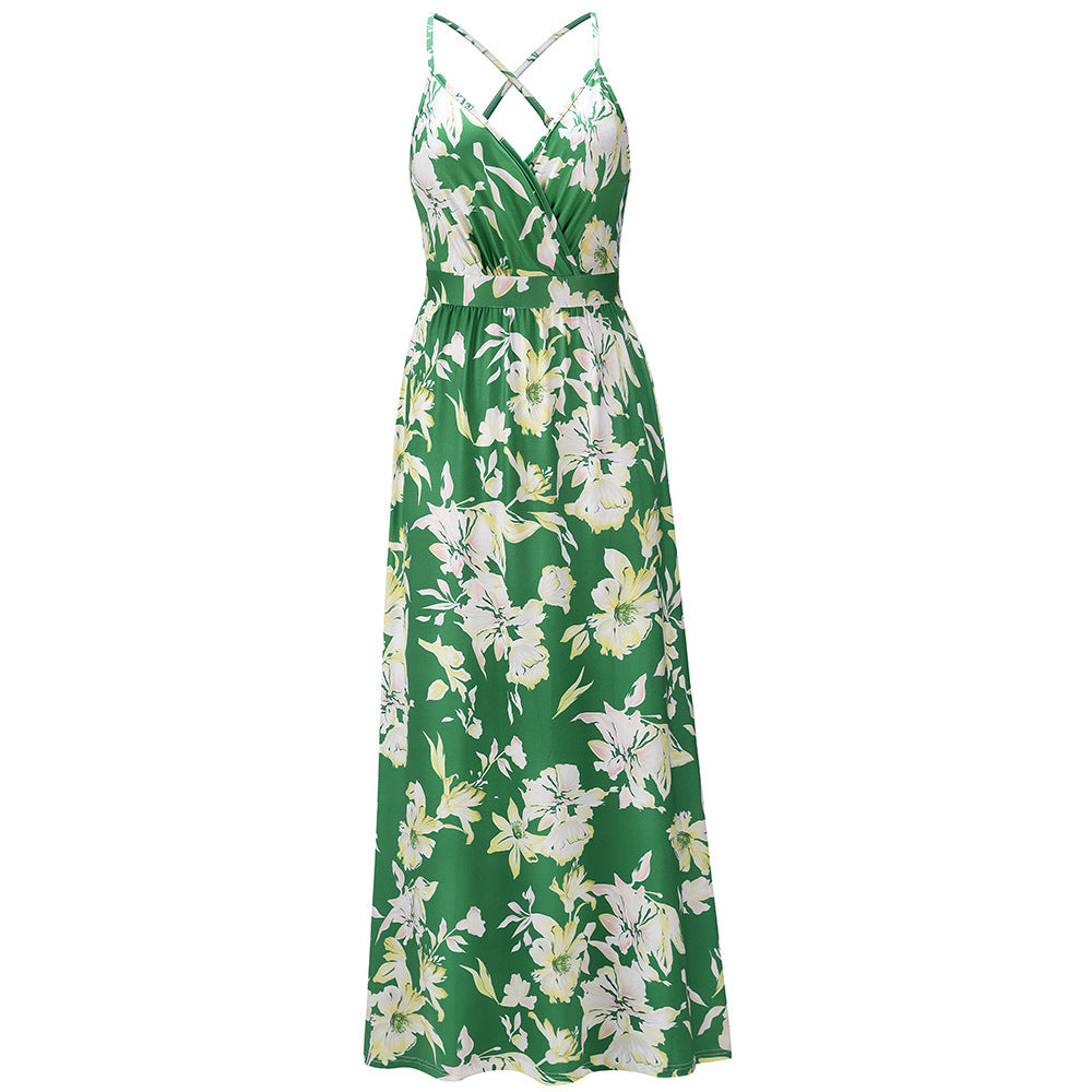 Bohemian Floral Print Sleeveless Long Dress