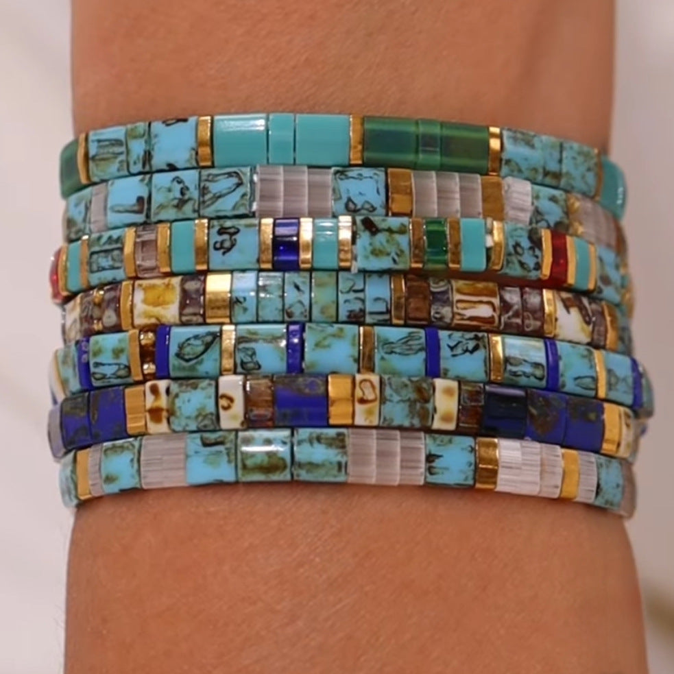 Bohemian Geometric Glass Bead Bracelet