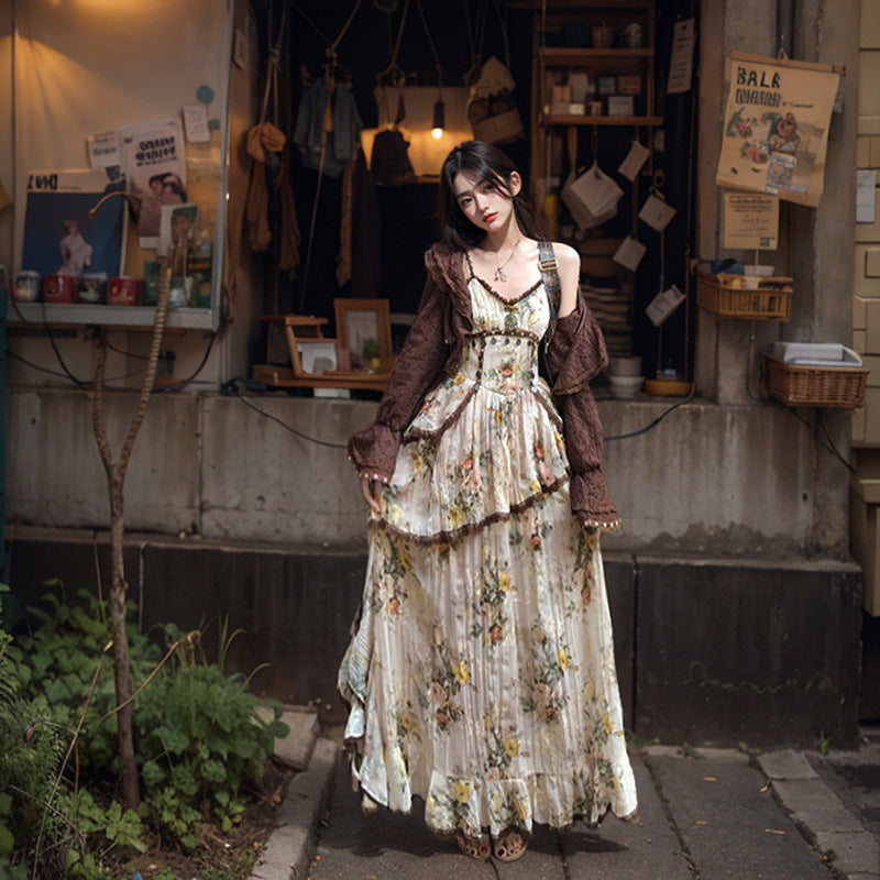 Bohemian Irregular Hem Dress and Cardigan Set
