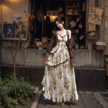 Bohemian Irregular Hem Dress and Cardigan Set
