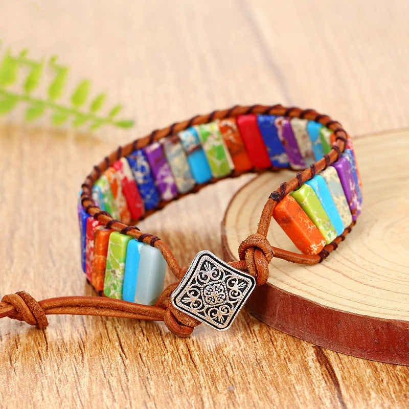 Bohemian Leather Rope Bracelet with Imitation Stone