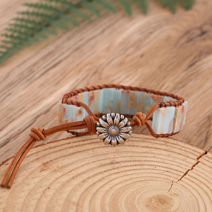 Bohemian Leather Rope Bracelet with Imitation Stone
