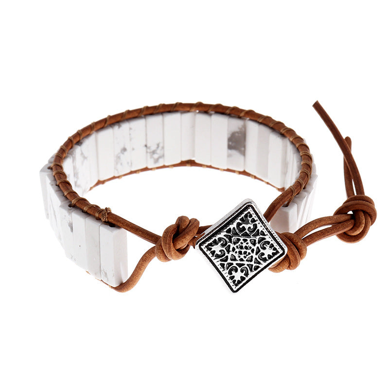Bohemian Leather Rope Bracelet with Imitation Stone