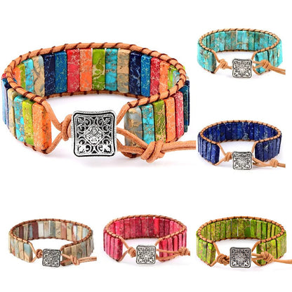 Bohemian Leather Rope Bracelet with Imitation Stone