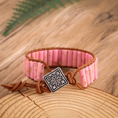 Bohemian Leather Rope Bracelet with Imitation Stone
