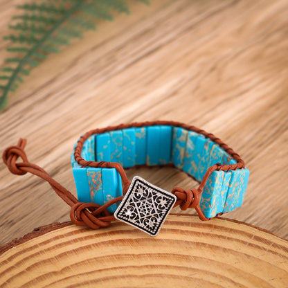 Bohemian Leather Rope Bracelet with Imitation Stone
