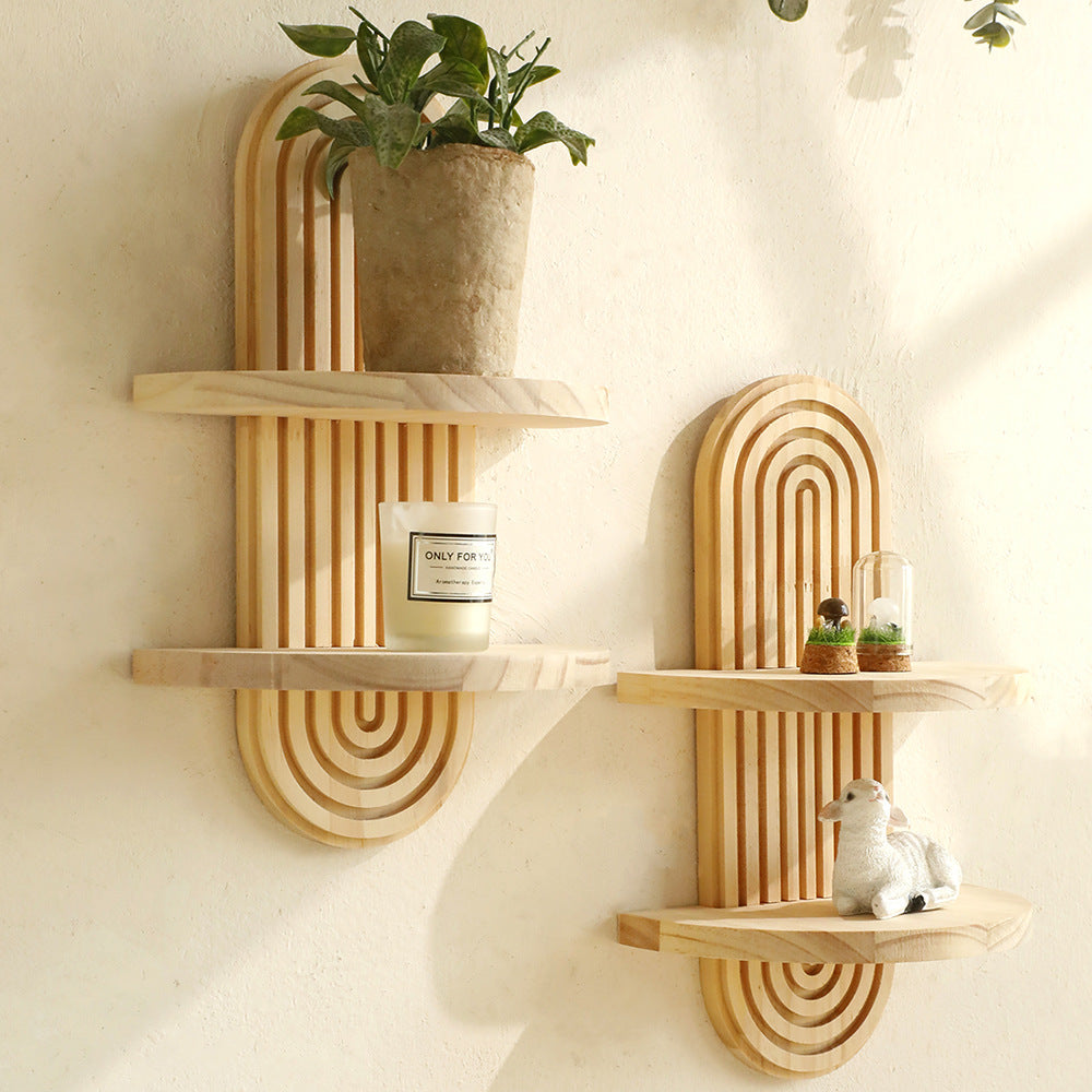 Bohemian Oval Thread Solid Wood Wall Flower Pot Storage Rack