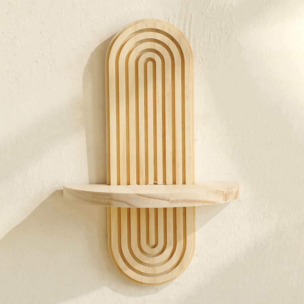 Bohemian Oval Thread Solid Wood Wall Flower Pot Storage Rack