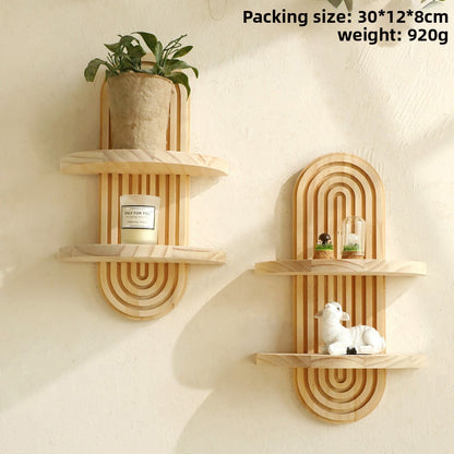 Bohemian Oval Thread Solid Wood Wall Flower Pot Storage Rack