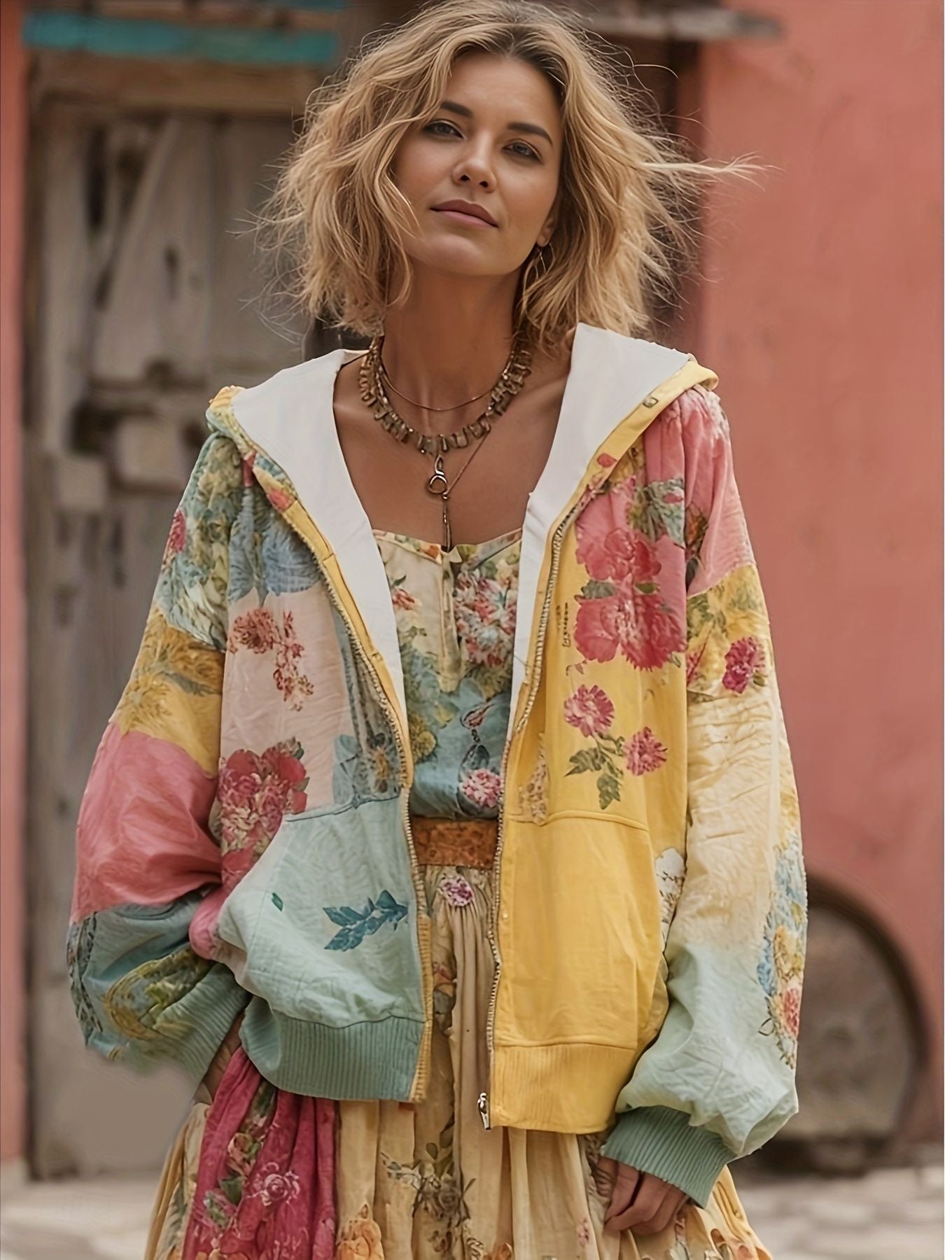 Bohemian Patchwork Hooded Sweatshirt