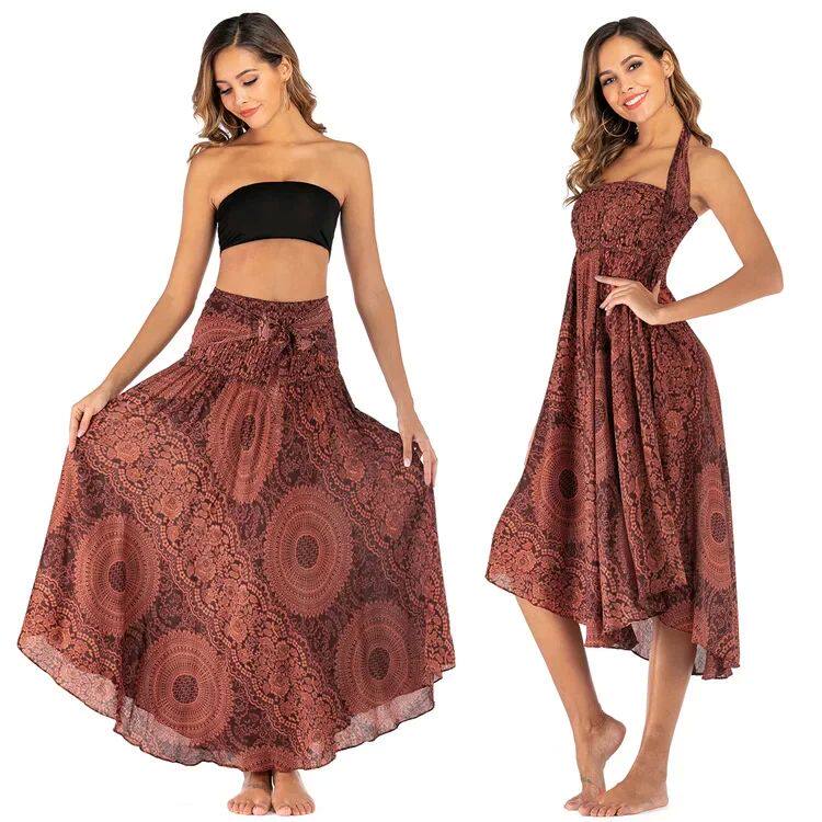 Bohemian Pleated Flared Dress