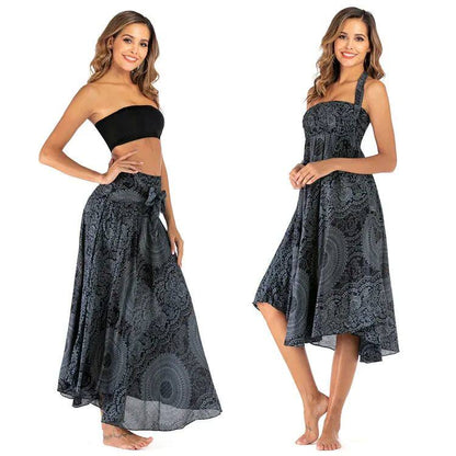 Bohemian Pleated Flared Dress