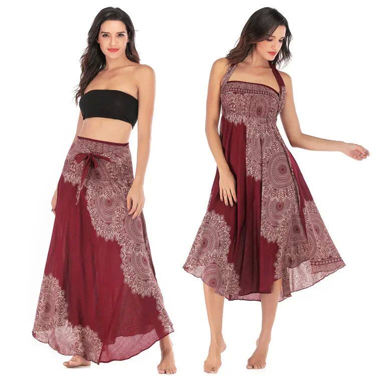 Bohemian Pleated Flared Dress