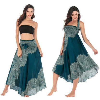 Bohemian Pleated Flared Dress