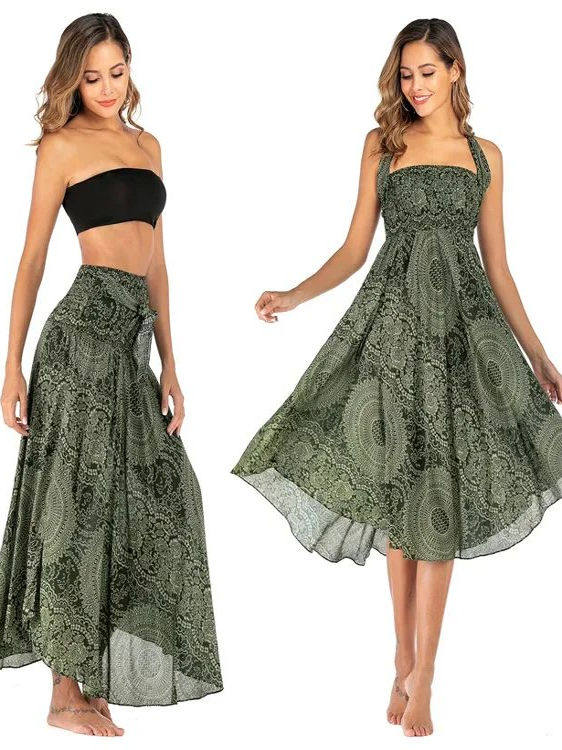 Bohemian Pleated Flared Dress