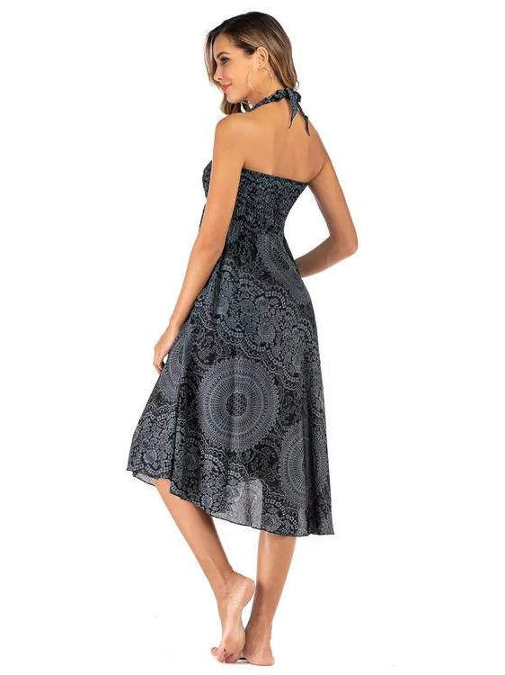 Bohemian Pleated Flared Dress