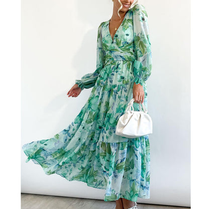Bohemian printed long sleeve midi dress