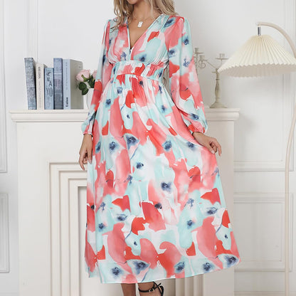 Bohemian printed long sleeve midi dress