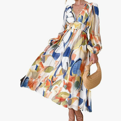 Bohemian printed long sleeve midi dress