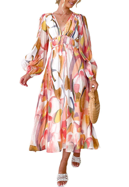 Bohemian printed long sleeve midi dress