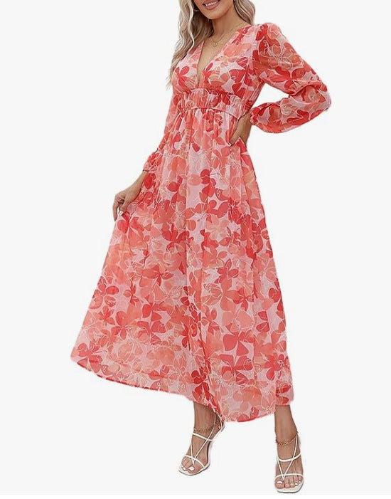 Bohemian printed long sleeve midi dress