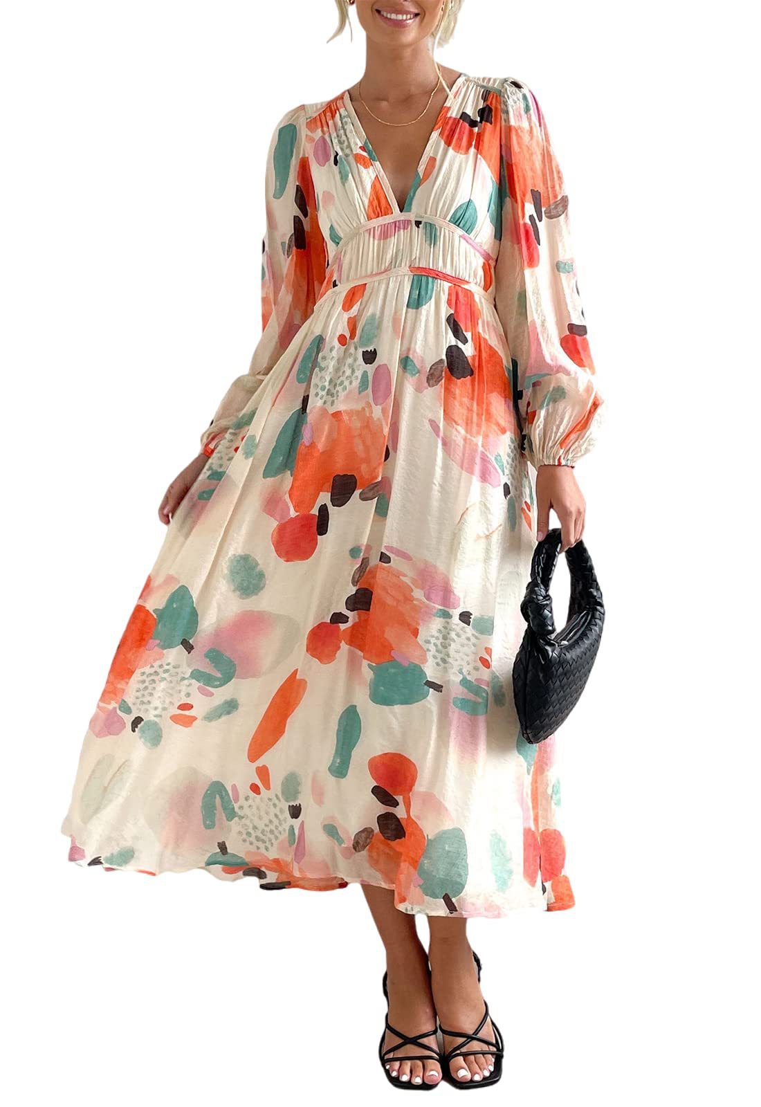 Bohemian printed long sleeve midi dress