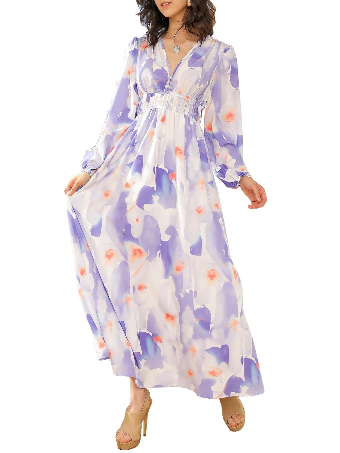 Bohemian printed long sleeve midi dress