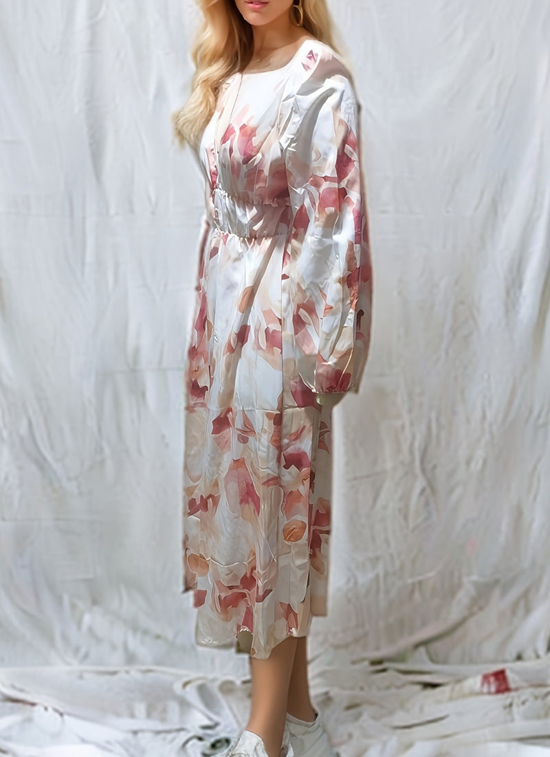 Bohemian printed long sleeve midi dress