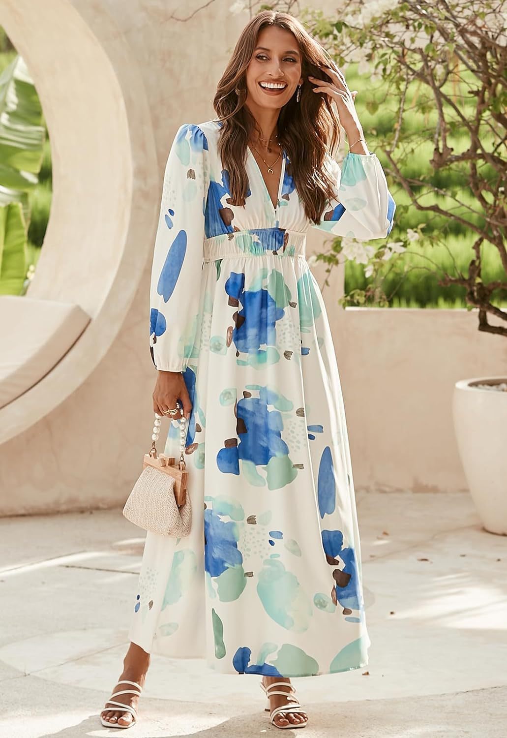 Bohemian printed long sleeve midi dress