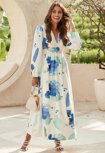 Bohemian printed long sleeve midi dress