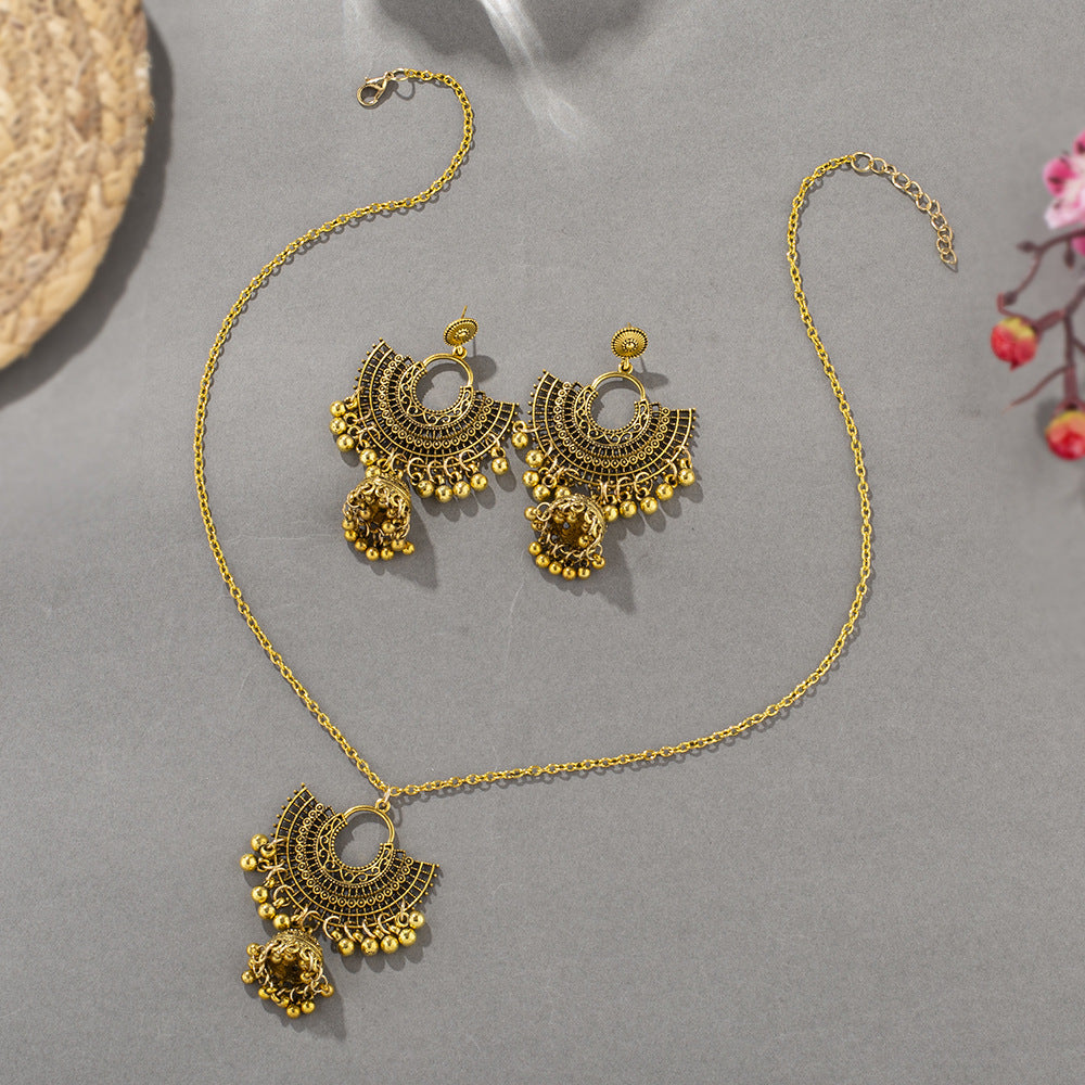 Bohemian Retro Earrings and Necklace Set with Bells