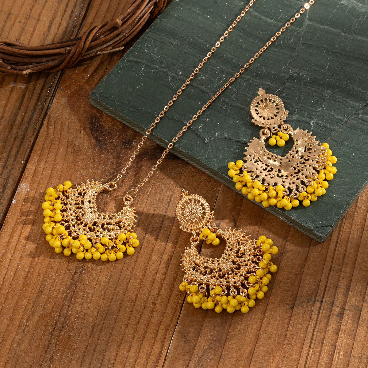 Bohemian Retro Earrings and Necklace Set with Bells