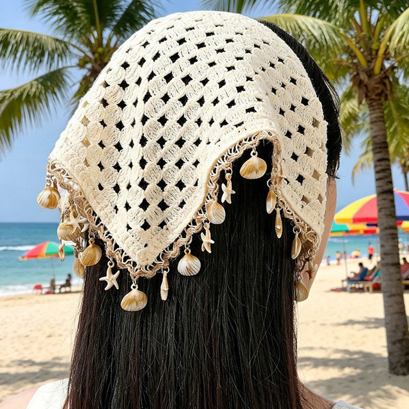 Bohemian Shell Tassel Knit Beanie Hat