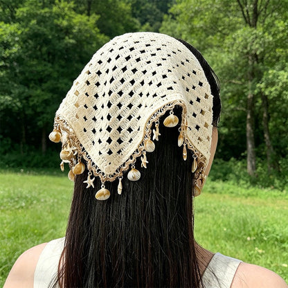 Bohemian Shell Tassel Knit Beanie Hat