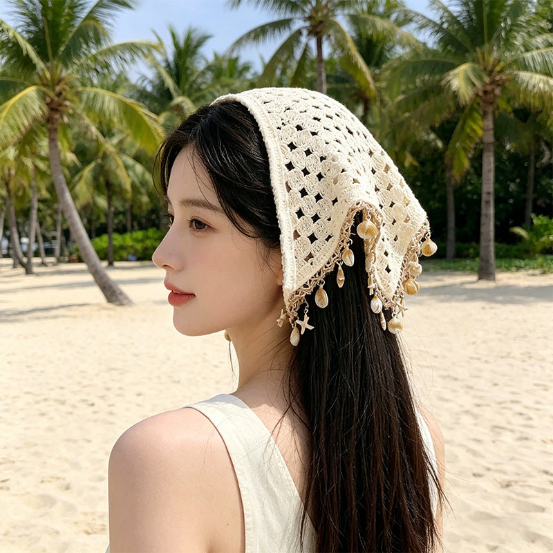 Bohemian Shell Tassel Knit Beanie Hat