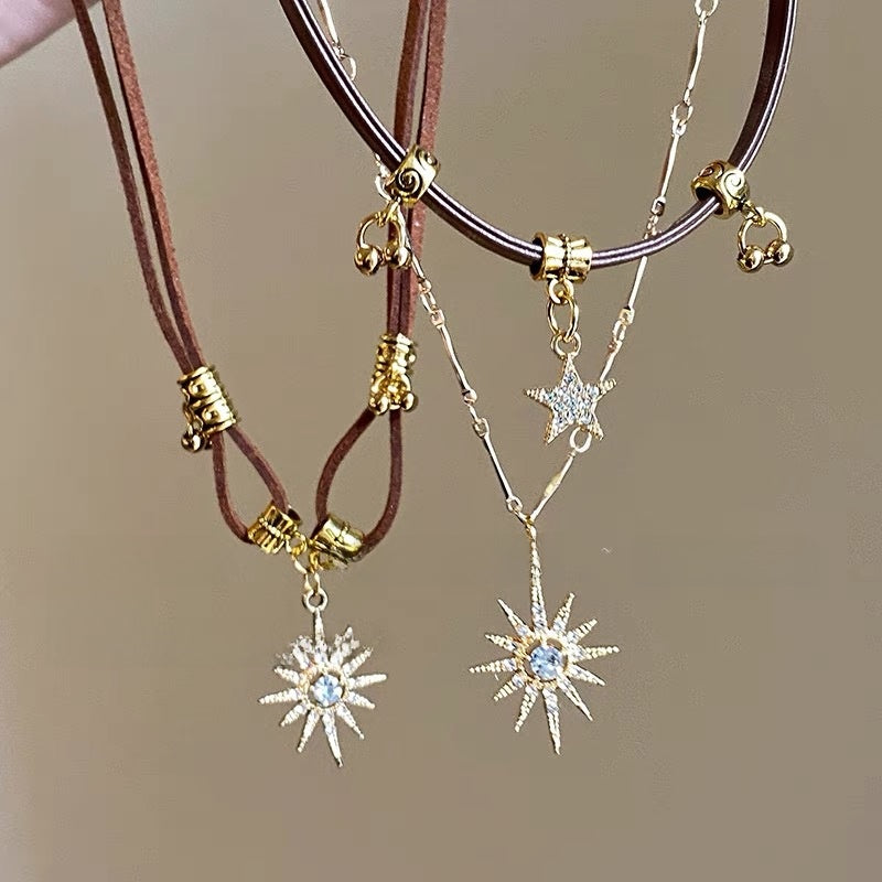 Bohemian Star Pendant Layered Choker Necklace