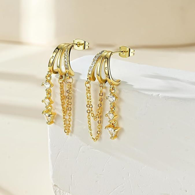 Bohemian Tassel Zircon Earrings Gold Plated