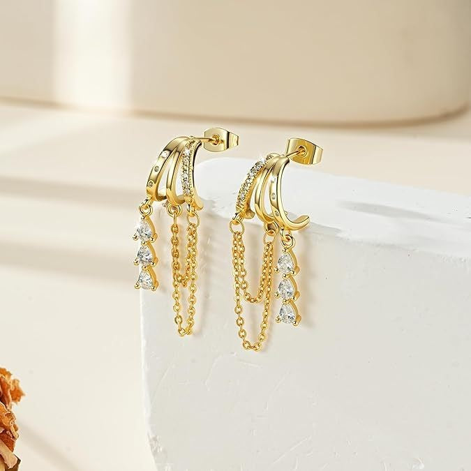 Bohemian Tassel Zircon Earrings Gold Plated